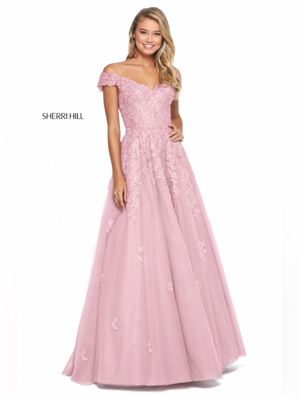 Sherri Hill Pink Lace Off Shoulder Ball Gown Prom Dress NWT Size 00